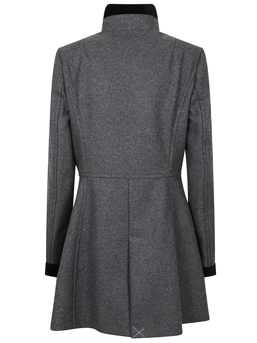 Fay High-Waisted Dark Nicotine Coat With Velvet Trim