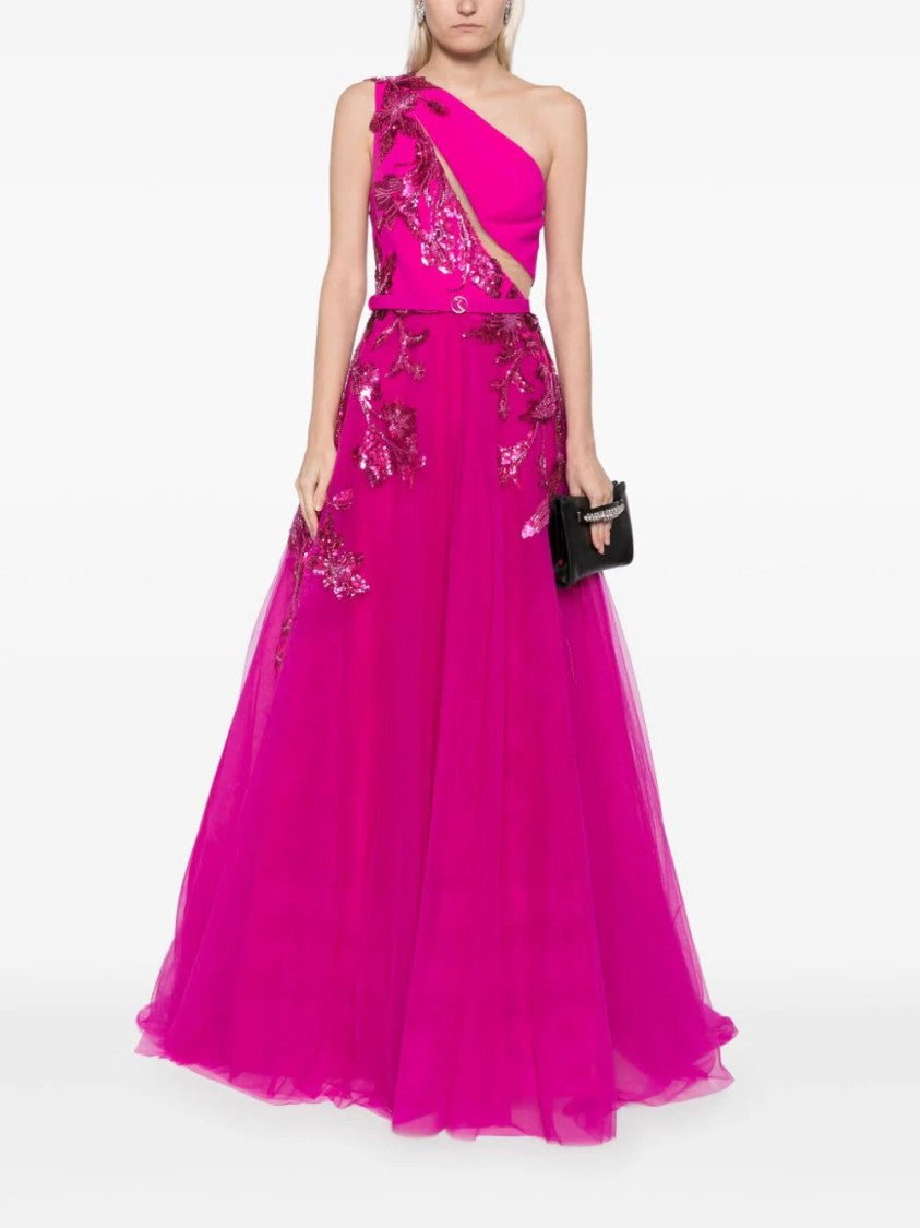 Saiid Kobeisy Tulle Beaded Dress With Floral Beading