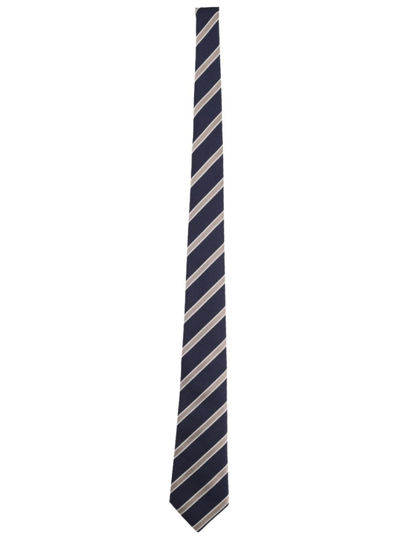 Giorgio Armani Navy Blue Diagonal Stripe Pattern Silk Tie