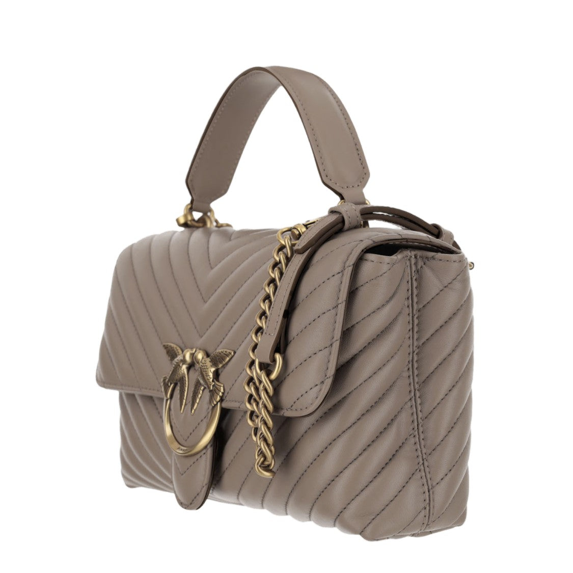 Pinko Chevron Quilted Nappa Leather Bag With Love Birds Buckle