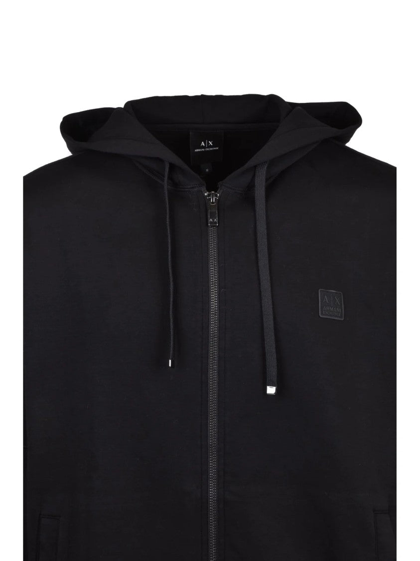 Armani Exchange Black Cotton-Blend Drawstring Hoodie