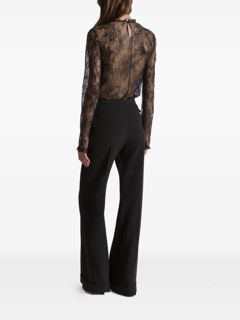 Alberta Ferretti Black Pantalone Wide-Leg Cuffed Viscose Pants