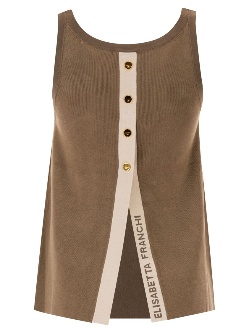 Elisabetta Franchi Sleeveless Knitted Top With Shiny Viscose Stripes