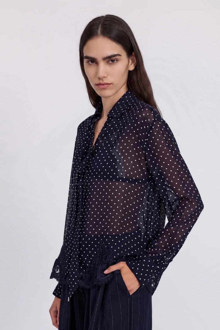 Ermanno Navy And White Polka-Dot Viscose Shirt