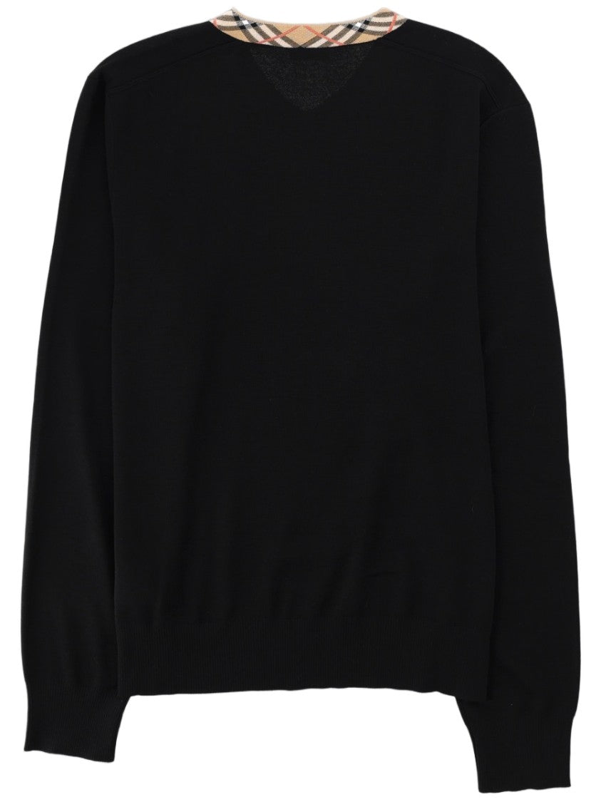 Burberry V-Neck Merino Wool Sweater With Check Trim