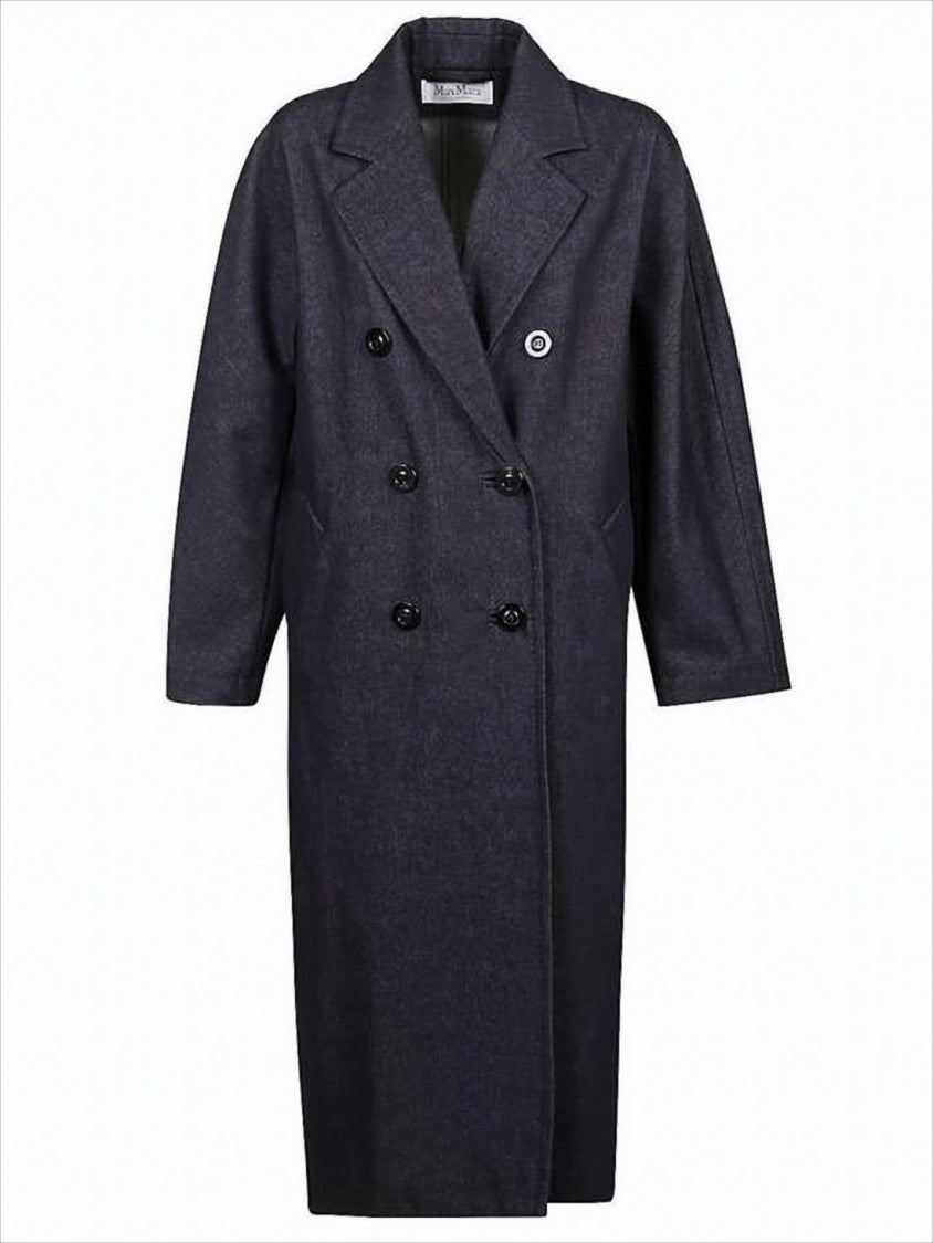 Max Mara Double-Breasted Black Cotton Mid-Length Coat With Wide Lapels
