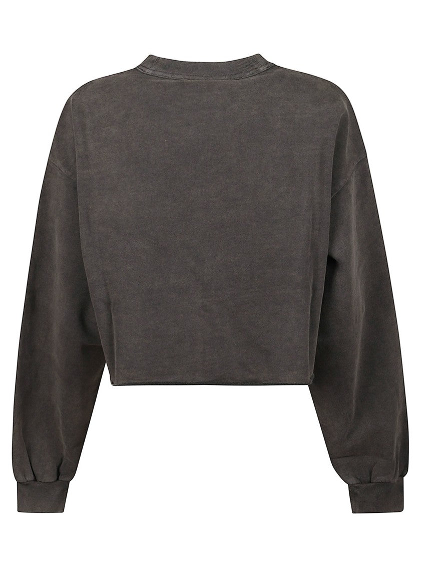 Alexander Wang Cropped Cotton Sweatshirt With Logo And Ribbed Trim