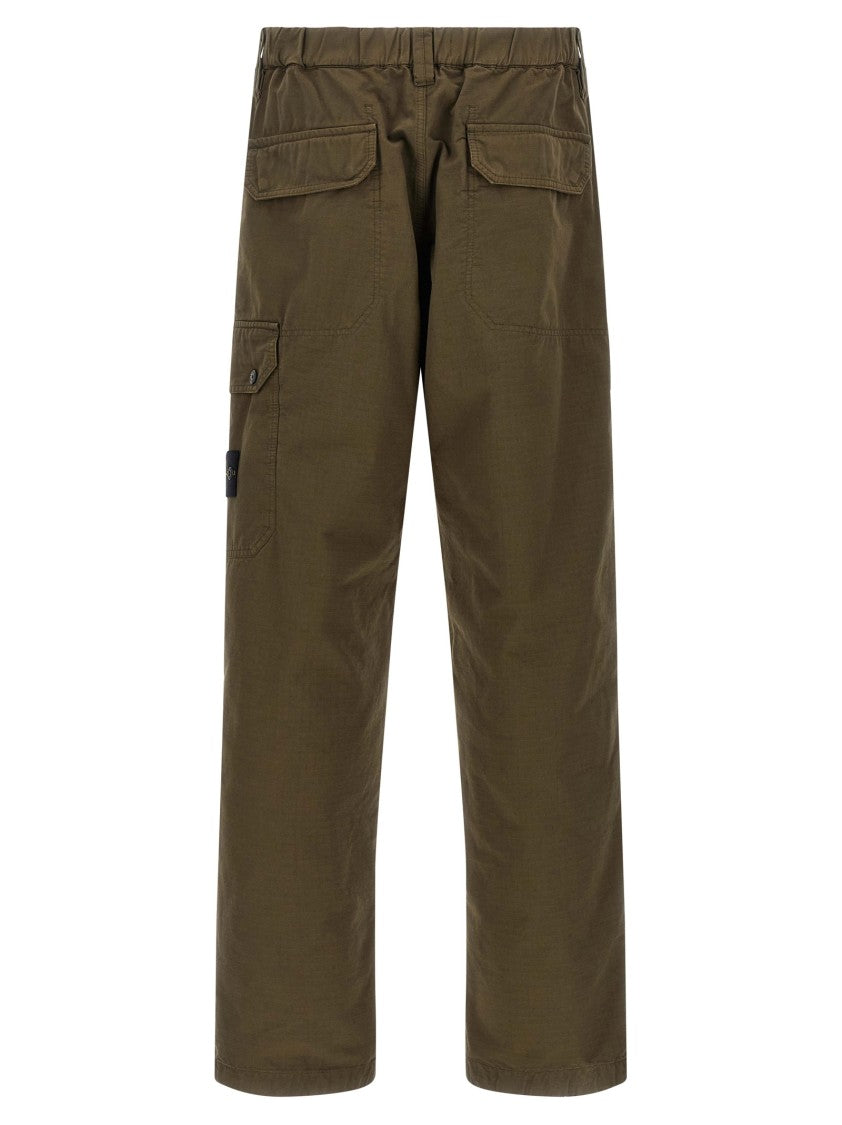 Stone Island Loose Fit Cotton Canvas Trousers With Cargo Pocket