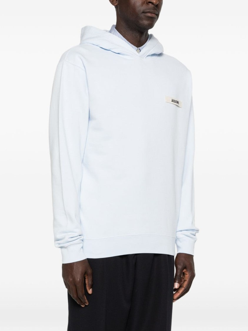 Jacquemus Blue Logo Patch Hooded Knit Hoodies