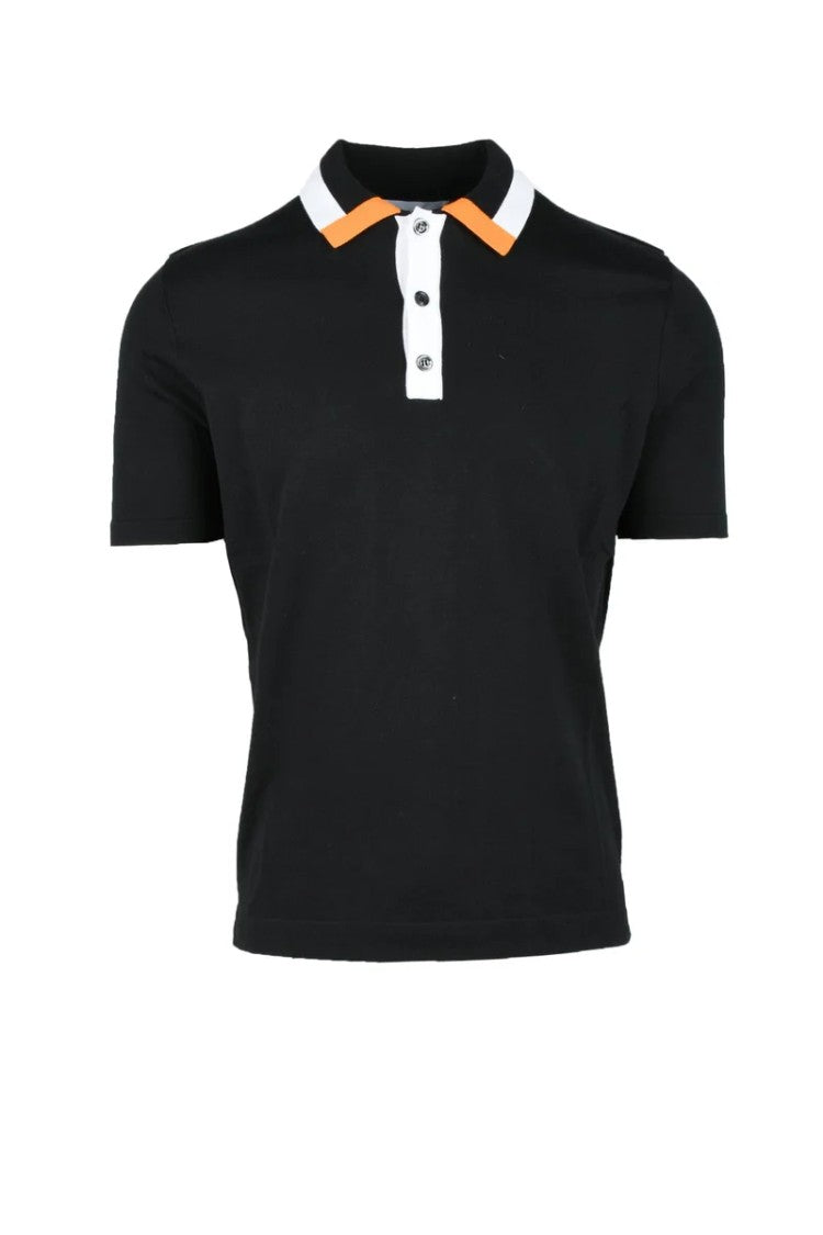 Bikkembergs Black/White Cotton Crew Neck Knit Polo