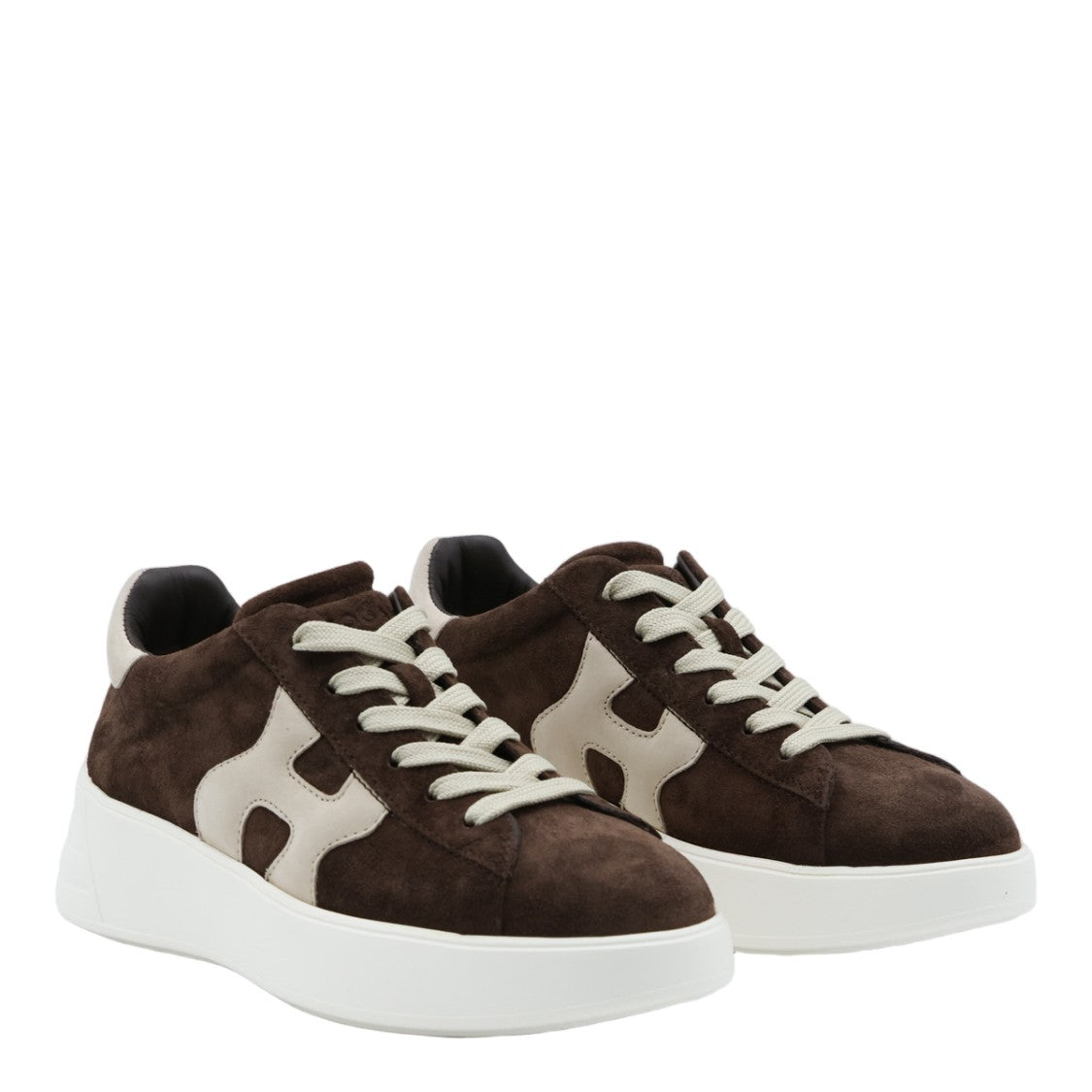 Hogan Dark Brown Suede Sneakers With Beige Accents