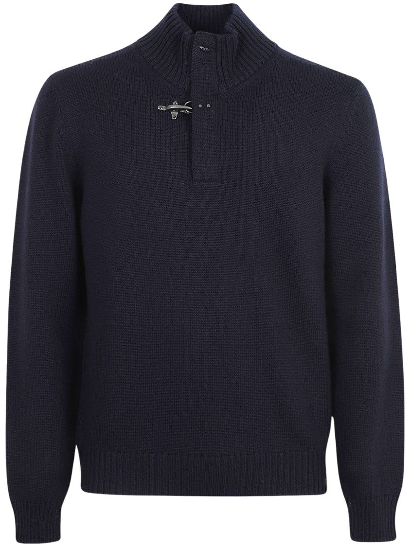 Fay Gancio High Collar Elbow-Patch Sweater