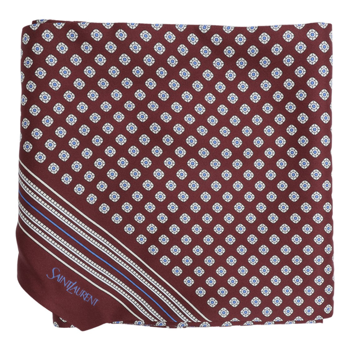 Saint Laurent Geometric Pattern Burgundy Silk Scarf