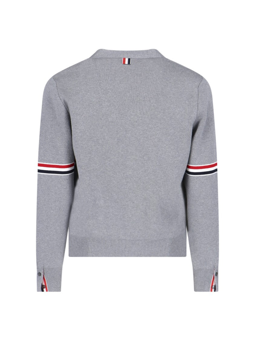 Thom Browne Tricolor Grosgrain Band Cardigan With V-Neck