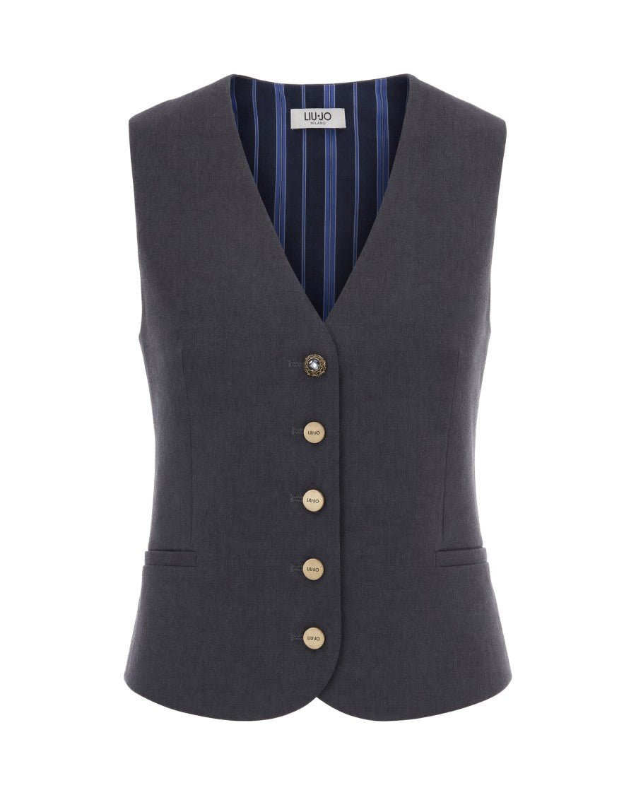 Liu Jo Tailored Grey Vest With V-Neckline And Contrasting Back