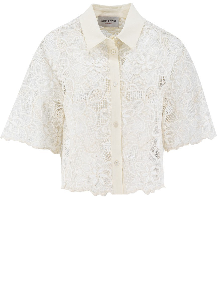 Ermanno Firenze Classic Lace Overlay Shirt With Floral Detailing
