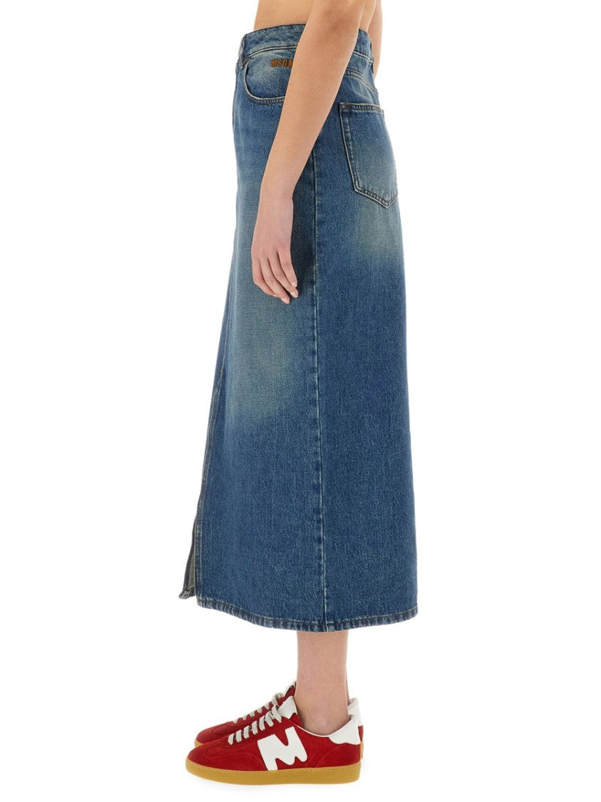Msgm High-Waisted Denim Skirt With Front Slit