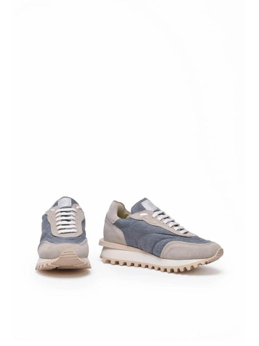 Eleventy Blue Beige Suede Leather Sneakers