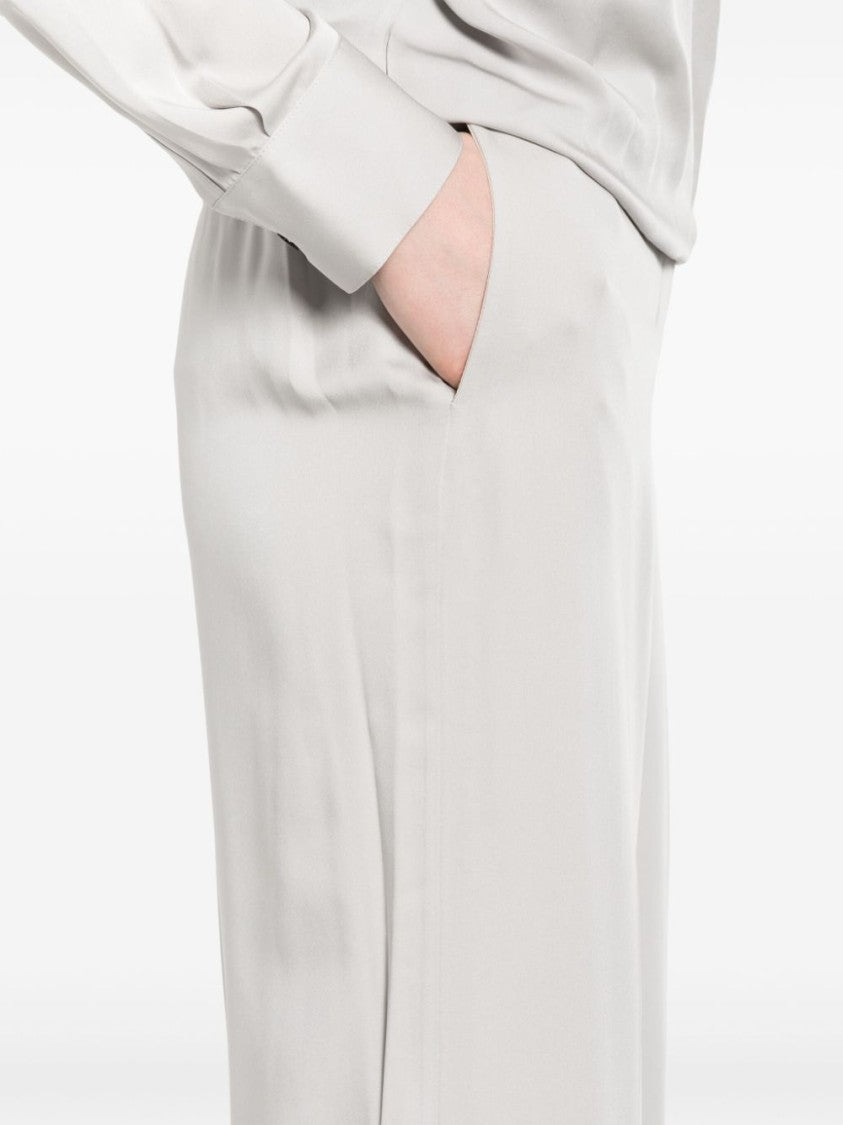 Theory Wide-Leg Trousers In Light Grey Silk