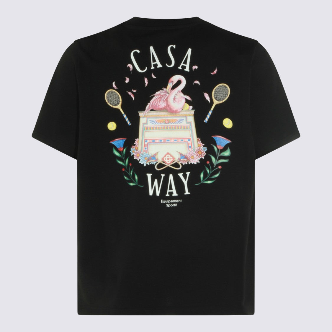 Casablanca Graphic Black T-Shirt With Flamingo And Tennis Design