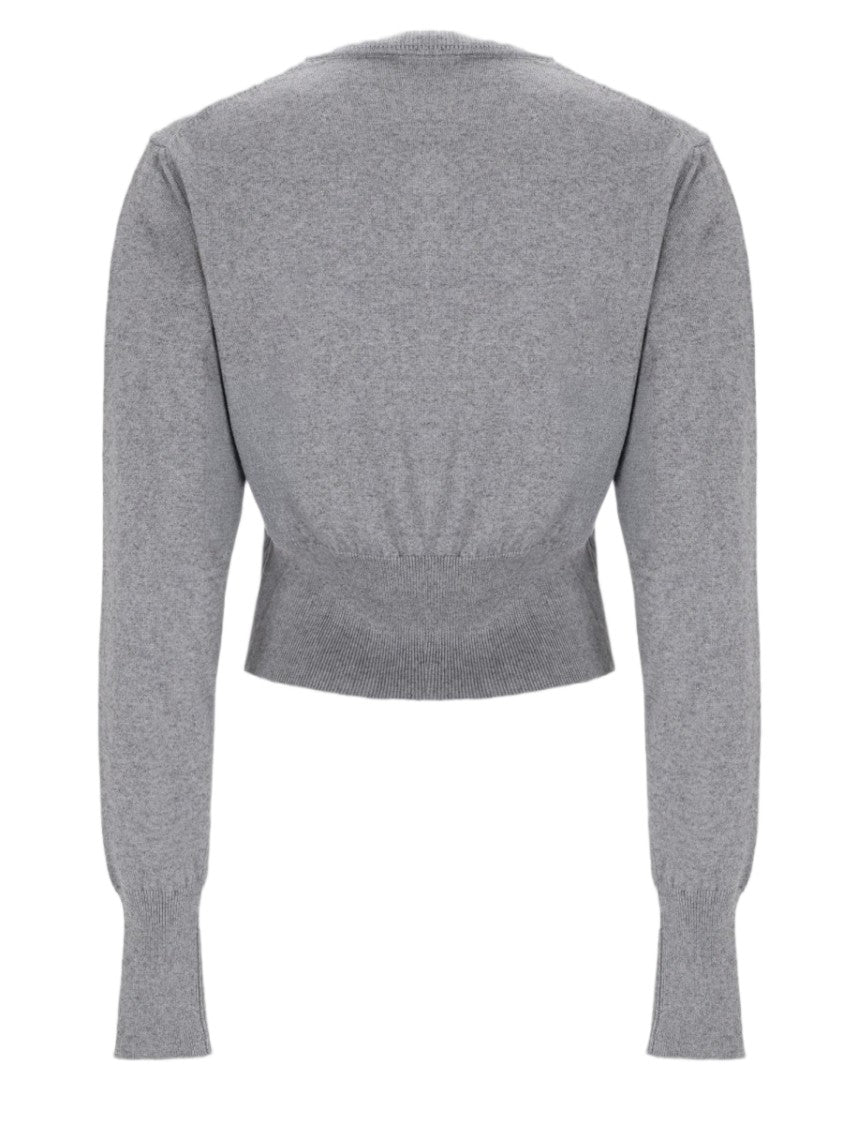 Vivienne Westwood Cropped Grey Cardigan With Ribbed Cuffs And Embroidered Emblem