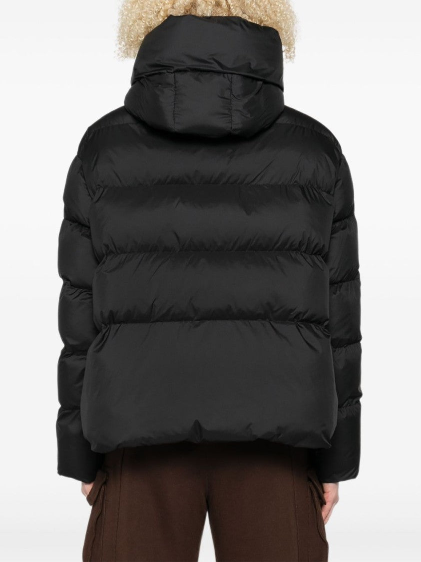 Pinko Quilted Black Coat With High Neck And Logo Patch
