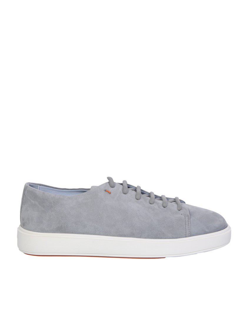 Santoni Grey Leather Suede Sneakers