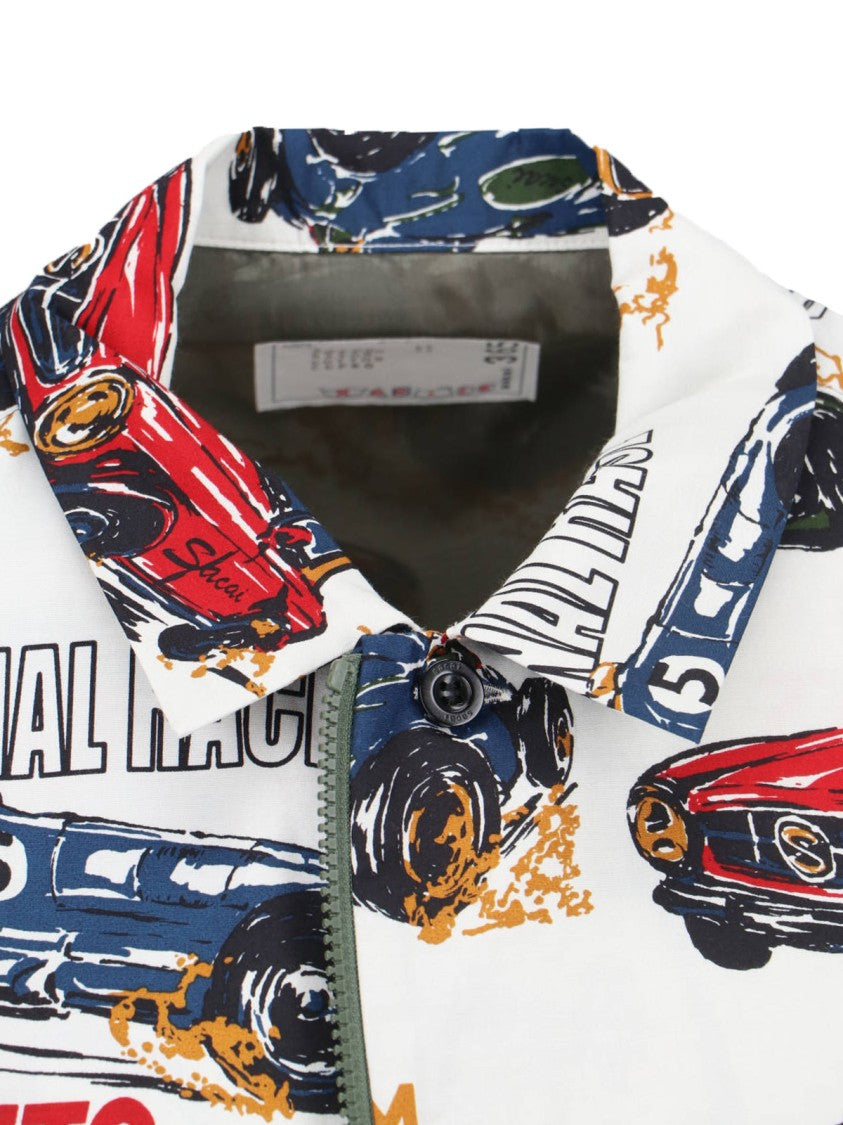 Sacai Short-Sleeved Shirt With Classic Collar And Tropical Motif