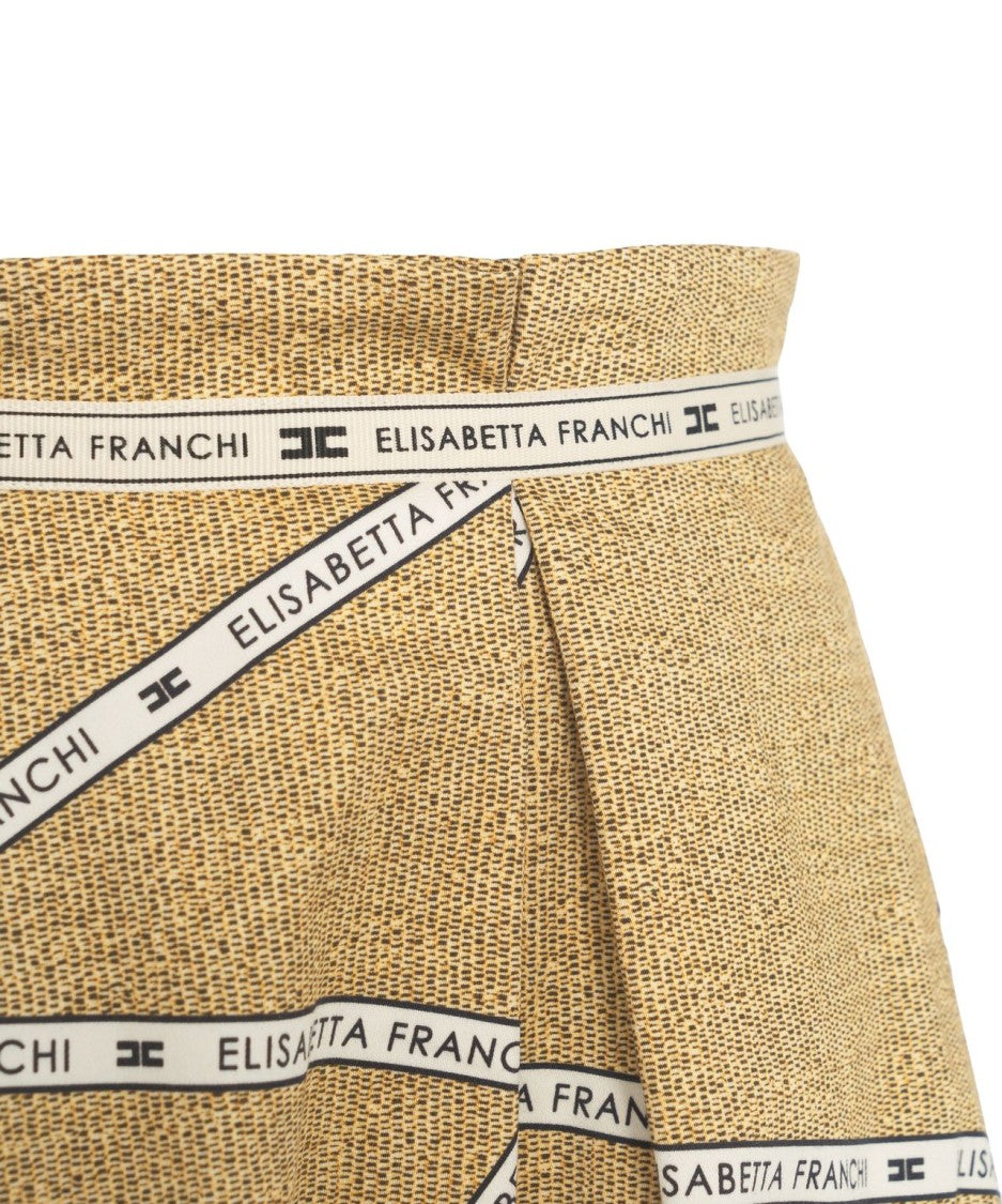 Elisabetta Franchi Calf-Length Pleated Cotton Skirt With Logo Trimming