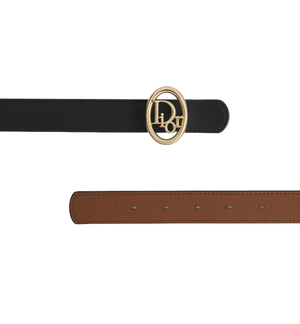 Christian Dior Black Oval Buckle Leather Belt