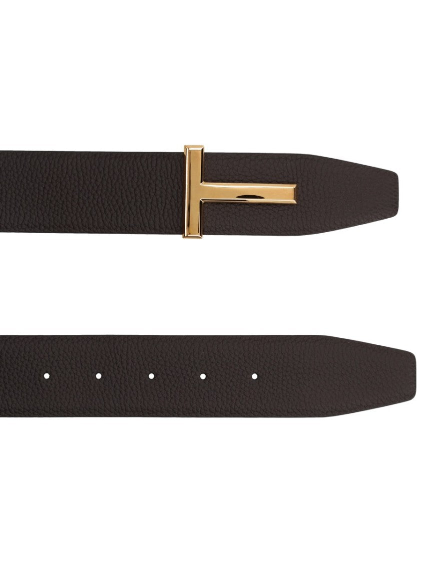 Tom Ford Calf Leather T-Shaped Metallic Buckle Belt