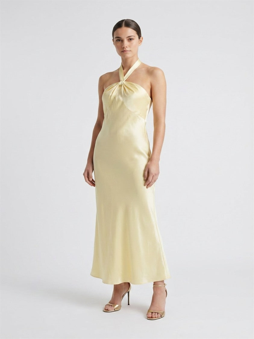 Rixo Yellow Losanna Backless Crossed-Straps Viscose Midi Dress