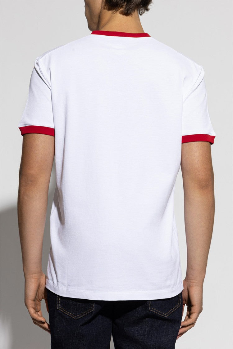 Dsquared2 White Multicolor Diamond Graphic Ringer Trim Cotton T-Shirt