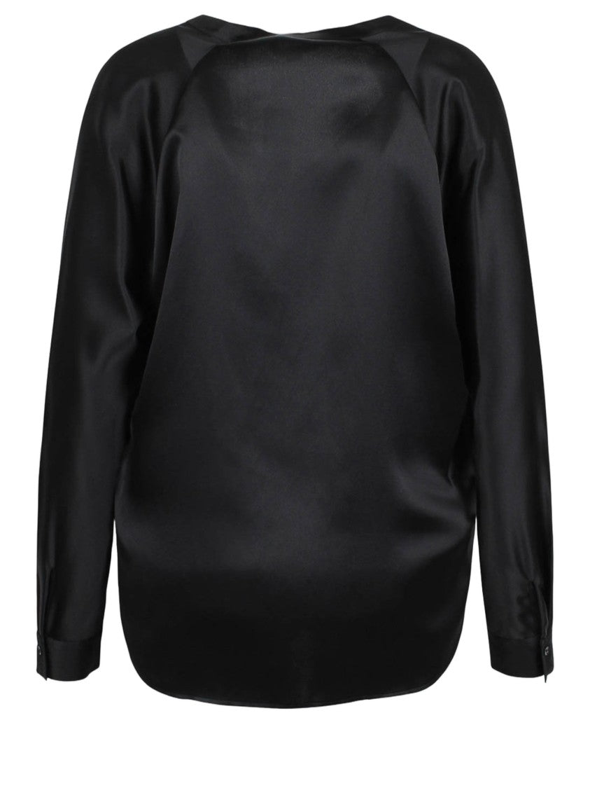 Vince Silk Blouse With V-Neck And Mandarin Collar