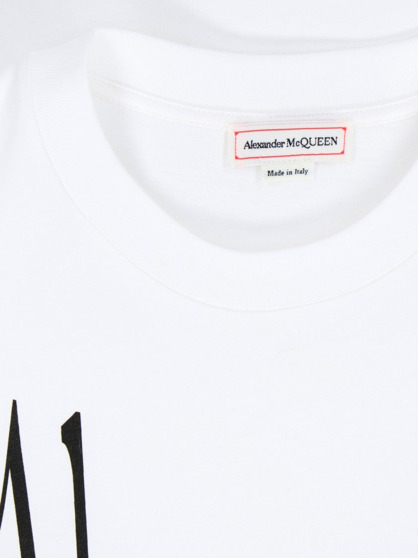 Alexander Mcqueen White Cotton T-Shirt With Bold Black Logo Print