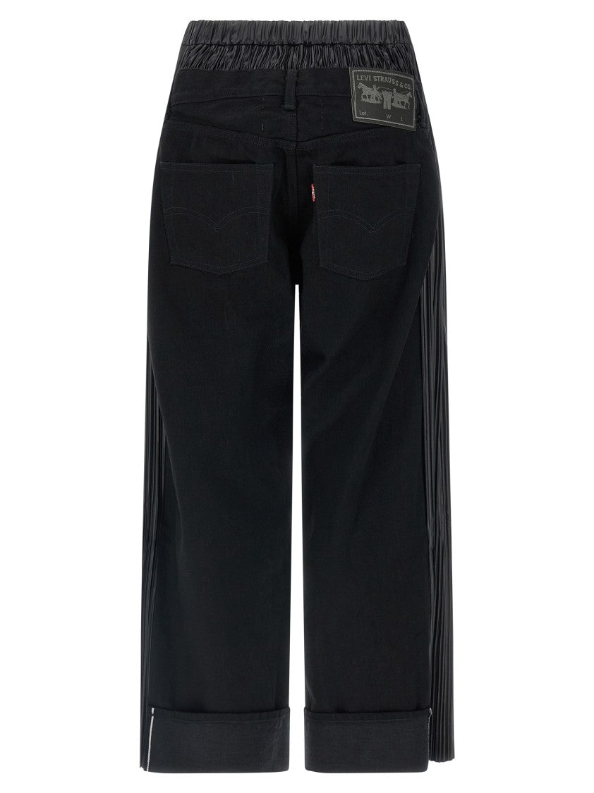 Junya Watanabe Wide-Leg Denim Jeans With Pleated Inserts And Trompe L'oeil Button