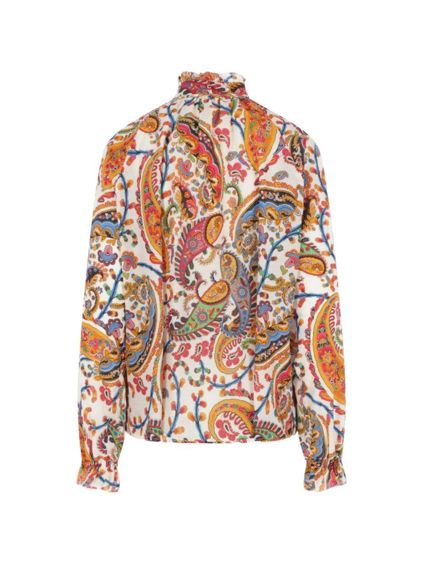 Etro Paisley Pattern Blouse With Ruffled High Neck