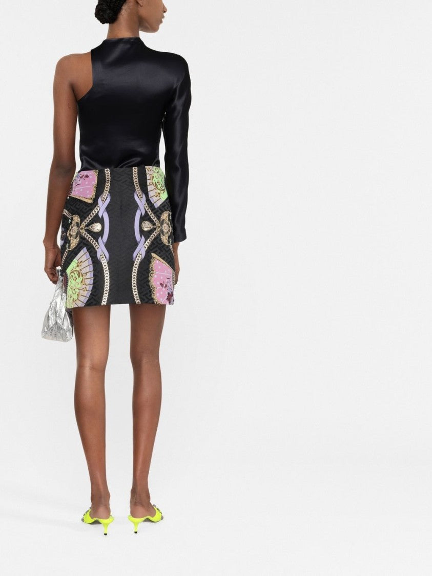 Versace Graphic-Print Medusa Head Button Skirt