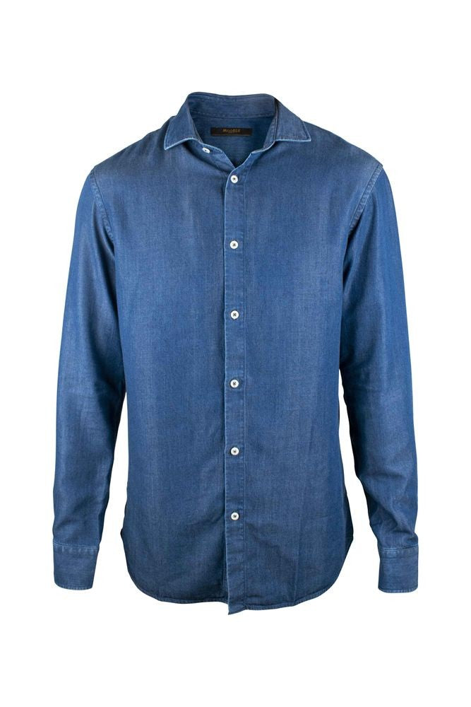 Moorer Blue Denim Shirt With Button Front