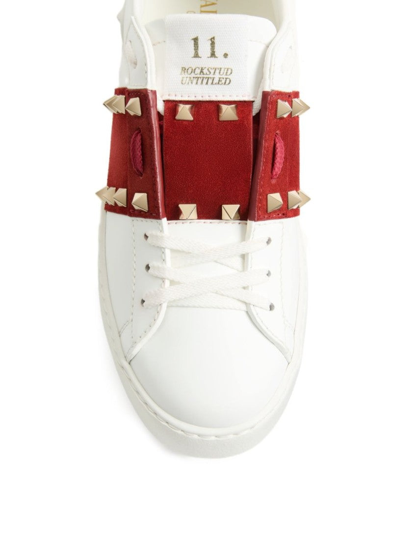 Valentino Garavani White Leather Sneakers With Red Suede Strap