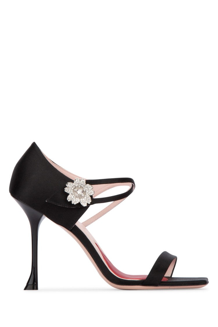 Roger Vivier Black Satin-Finish High-Heeled Sandals With Floral Embellishment
