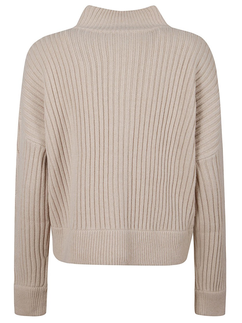 Max Mara Cropped Ribbed Knit Sweater With High Neckline