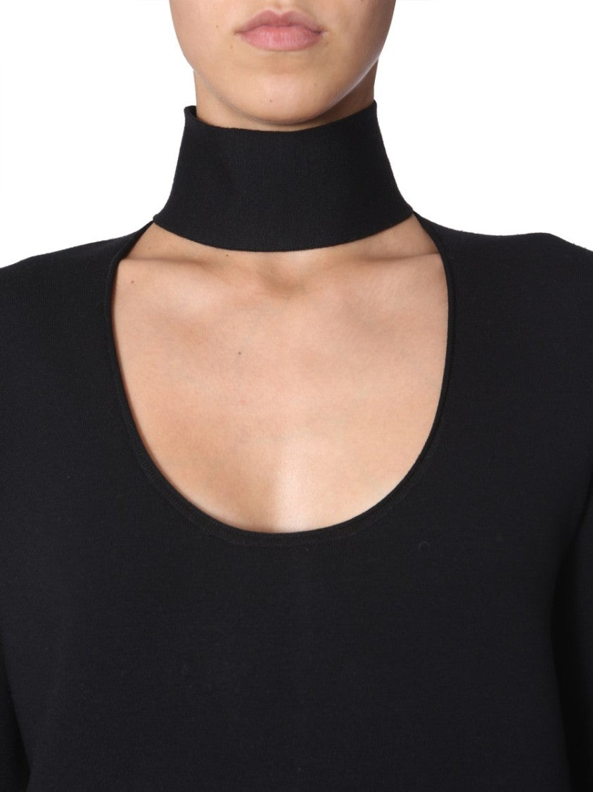Bottega Veneta High Neck Midi Dress With Deep Neck