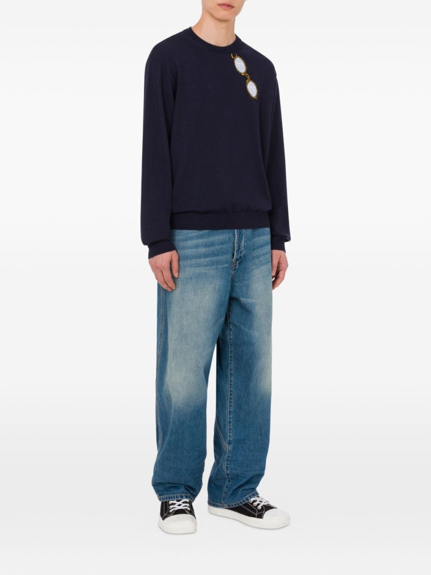 Moschino Navy Blue Silk-Nylon Sweater