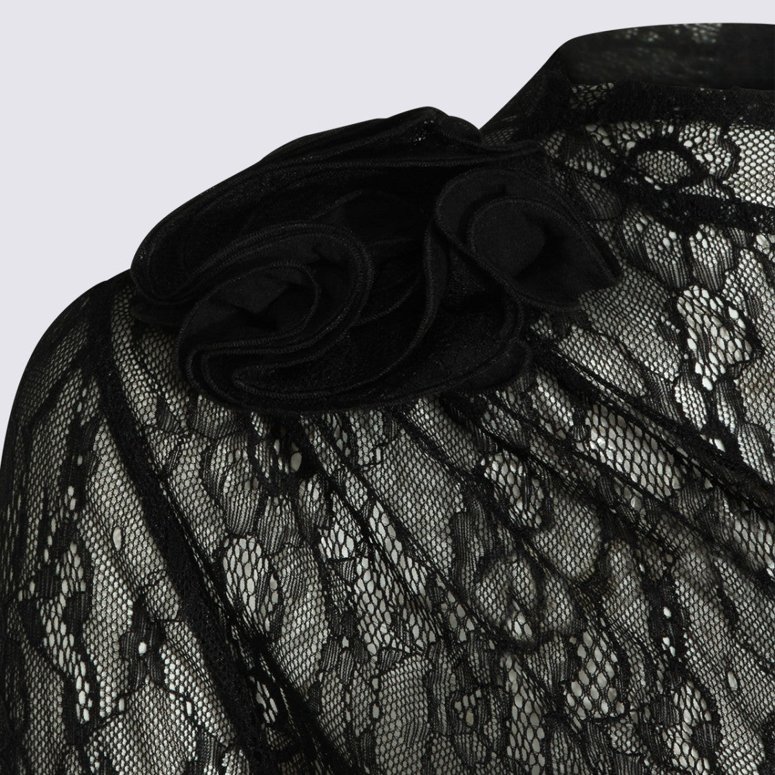 Nissa Fitted Black Lace Bodysuit With Floral Detail