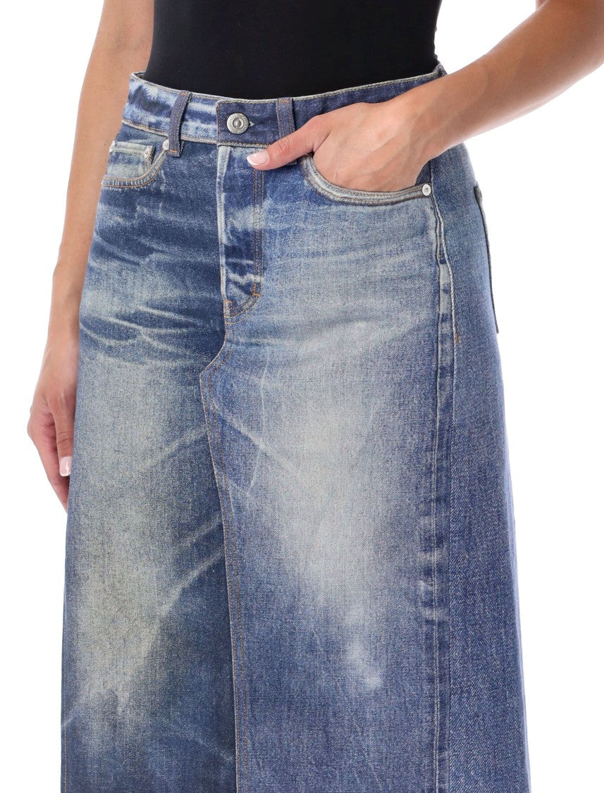 Our Legacy Patchwork Denim Midi Skirt With Asymmetrical Detail