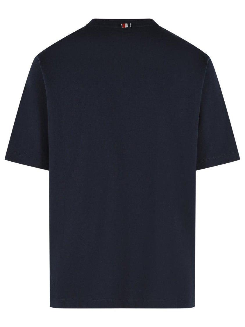 Thom Browne 'Colorblock 4 Bar' White And Navy Cotton T-Shirt