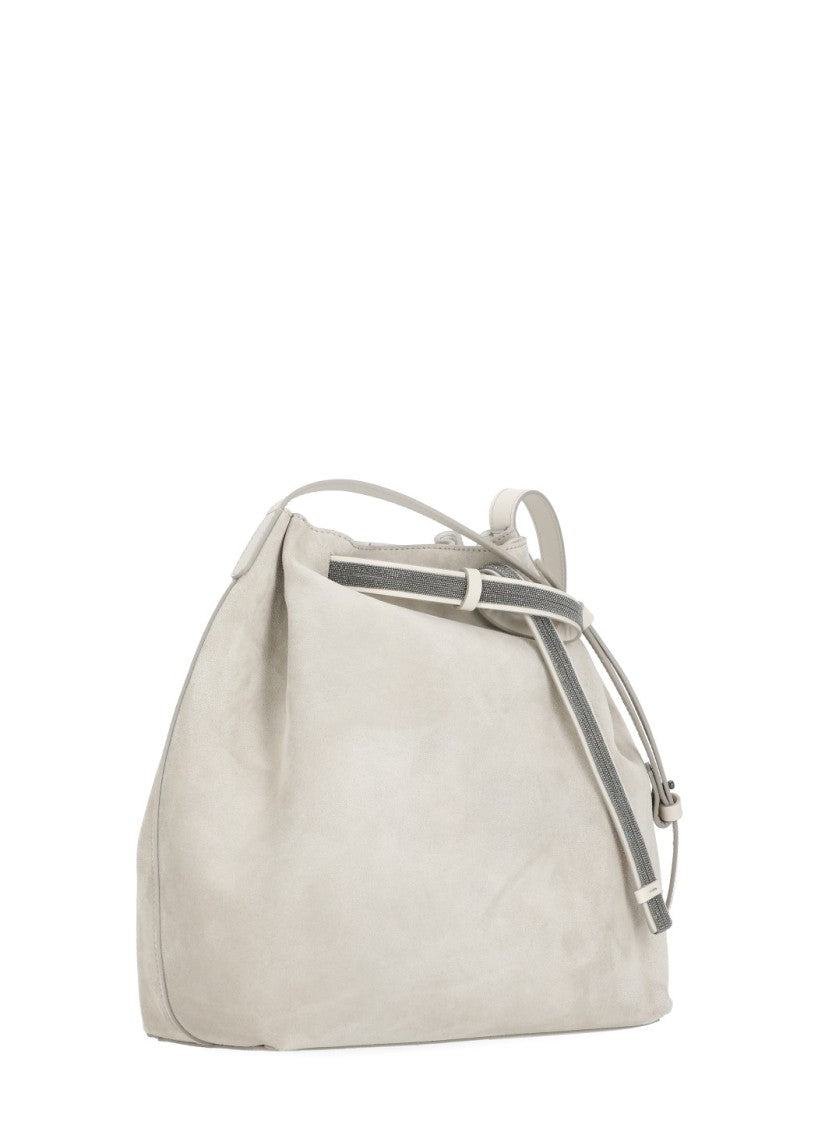 Panicale Soft Beige Leather Shoulder Bag With Distinctive Light Point Band