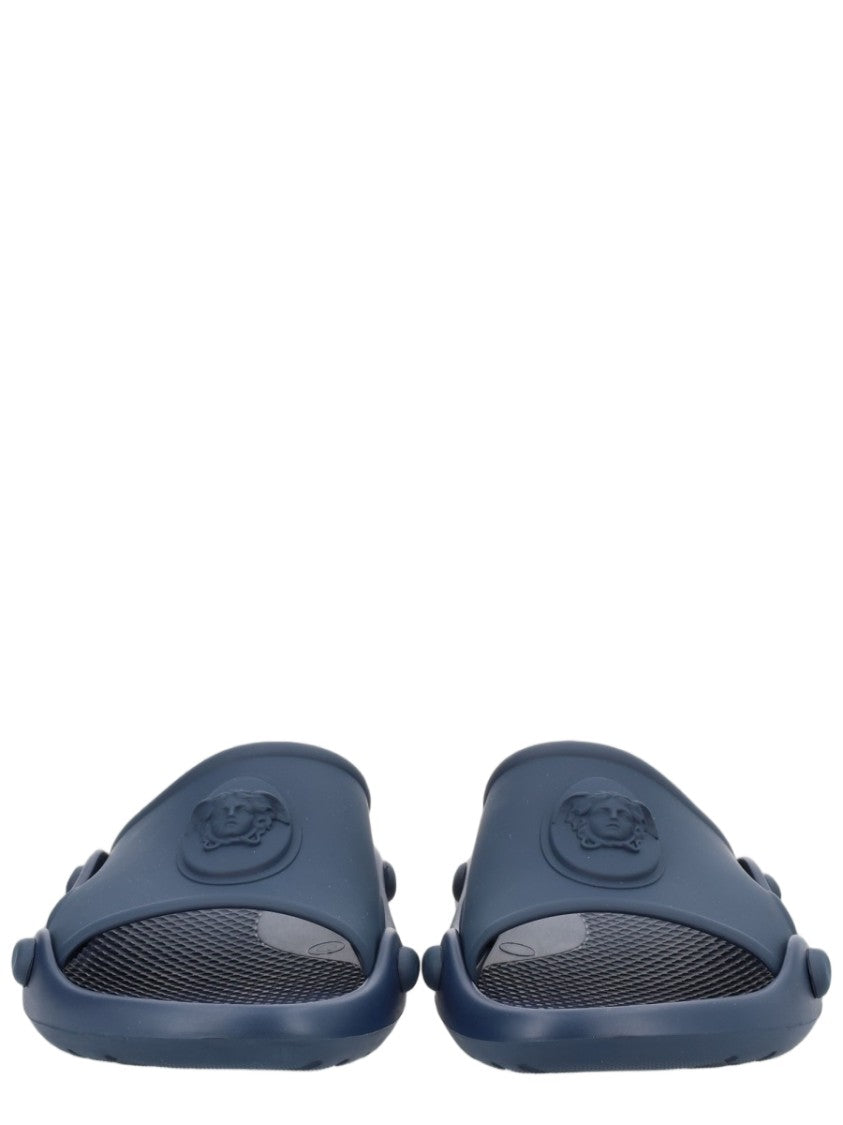 Versace Blue Slip-On Emblem Rubber Flats