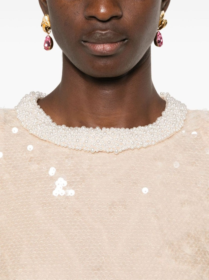 Self-Portrait Sequin Pearl-Trim Mini Dress